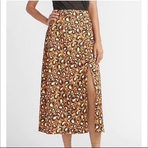 SOLD LadyGang High Waisted Satin Leopard Midi Skirt